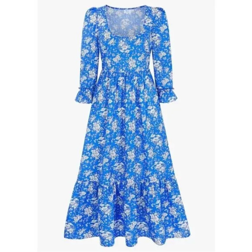 Pink City Prints Carys Midi Dress Royal Blue Bouquet Floral Ruffle Tuckernuck S